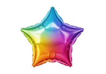 Rainbow star shaped foil balloon isolated on transparent background