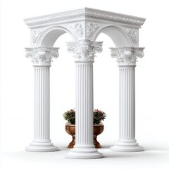 Obraz premium White Classical Archway with Ornate Columns and Floral Pots