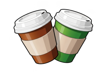 Two coffee cups isolated on transparent background