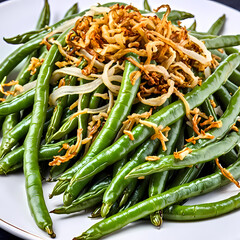 Roasted green beans with crispy onions  