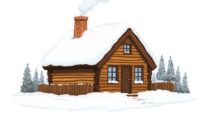 Snowy log cabin illustration