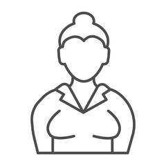 Chinese woman avatar thin line icon, sewing theme concept. Vector graphics. Grandmother with knitting hobby, elderly sign on white background, outline style icon for mobile or web design.