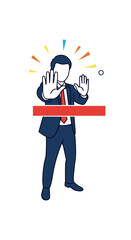 Businessman making a stop gesture signaling no entry or warning of danger ahead