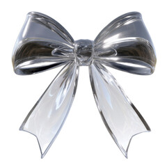 Reflective Silver Glass Bow, Elegant Gift Decoration, 3D Render