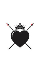 Symbolic heart crowned and pierced by arrows representing love royalty and adversity