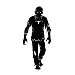 Creepy zombie walking silhouette isolated on white background