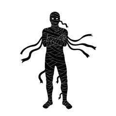 Silhouette of a mummy wrapped in bandages isolated on white background