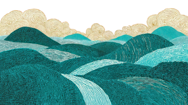 Pixelated Turquoise Mountainscape With Clouds