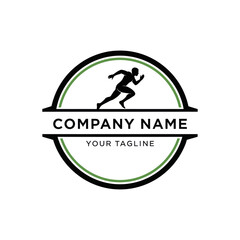 Running silhouette logo design with company name and tagline.