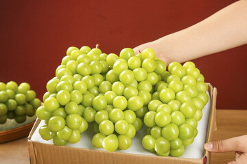 Fresh Green Seedless Grapes in Wooden Box - Healthy Organic Fruit Harvest