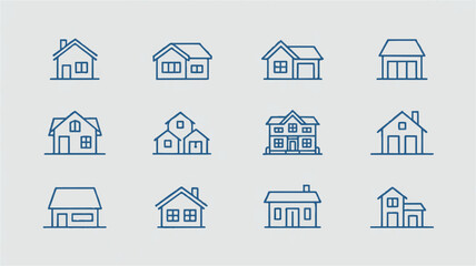 Fototapeta premium A set of 12 minimalist line art house icons arranged in a 3x4 grid 