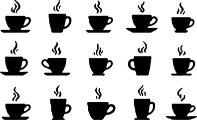 "Set of Steaming Coffee Cup Silhouettes – Vector Icons Collection"