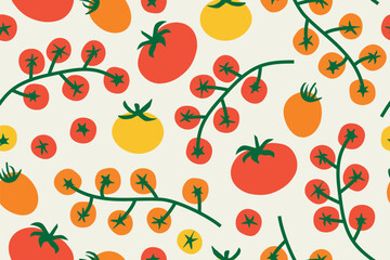 seamless pattern with tomatoes; ideal for food packaging, kitchen textiles, wallpapers, backgrounds, restaurant branding and summer design projects - vector illustration