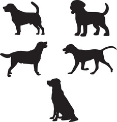 Dog set isolated in a white background silhouette vector illustration