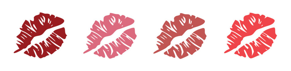 Obraz premium Set imprint kiss lips. Red, pink and brown silhouettes isolated on transparent background.