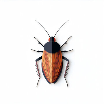 Papercraft illustration of a cockroach insect isolated on a white background
