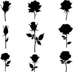 Set of Black Rose Silhouette Tattoo Designs"