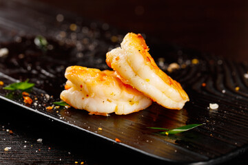 Grilled Fresh Prawns with Herbs on Slate Plate - Gourmet Seafood Dish