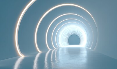Obraz premium Futuristic Neon Light Tunnel. glowing tunnel with circular neon lights. Great for sci - fi designs, tech backgrounds, or futuristic - themed projects. 