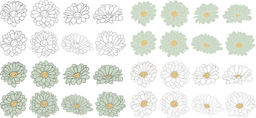 手描きのシンプルな花のイラストセット