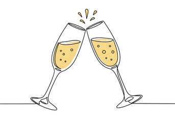 Illustration Of Champagne Toasting Glasses On Black Background