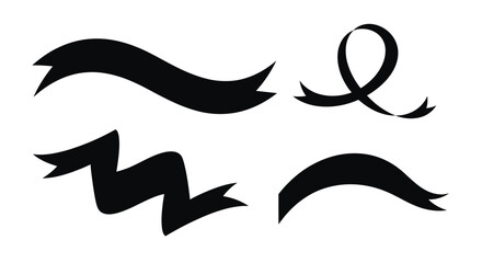 Obraz premium Set of four hand drawn black ribbons and banners for decorative design elements vector