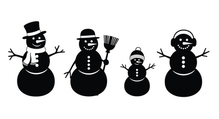 Charming silhouette snowman family winter holiday season outdoor fun celebration vector
