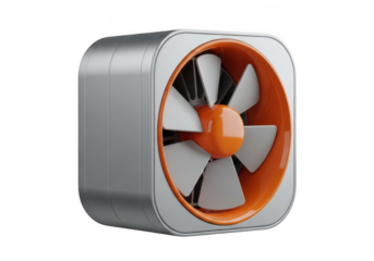 Modern ventilation fan with orange accents isolated on transparent background