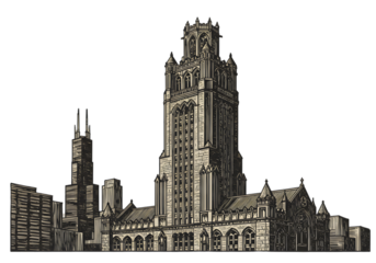 Illustration of Chicago Architecture Landmark Silhouette against Black Background