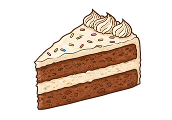 Illustration Of Chocolate Cake Slice With White Cream Sprinkles Isolated On Black