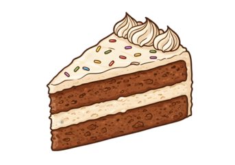 Illustration Of Chocolate Cake Slice With White Cream Sprinkles Isolated On Black