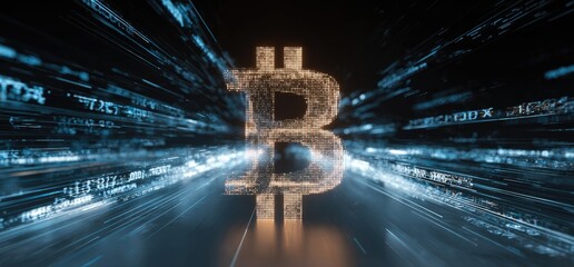 Bitcoin symbol in a digital tunnel