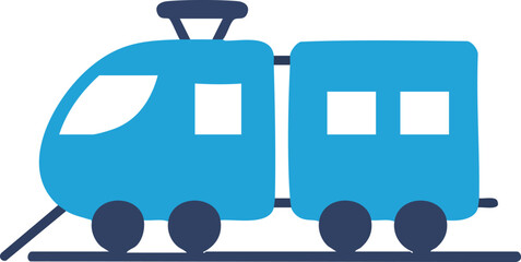 Blue cartoon passenger train icon on white background for design element