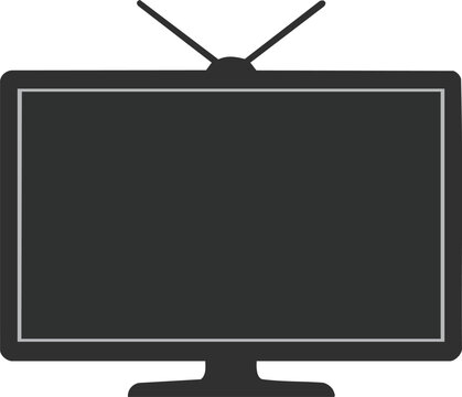 Black and white tv icon with an antenna on a light background
