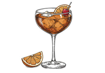 Illustration Of Cocktail With Orange Slice Cherry On Transparent Background