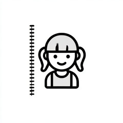 Cute child icon with measure chart, black and white, representing growth and development with copy space