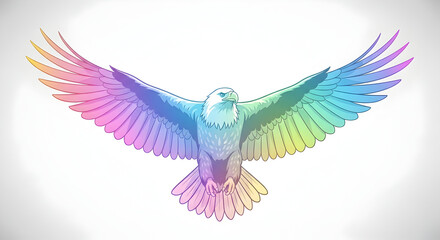 Eagle Flying with Colorful Wings Illustration on White Background