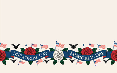 Happy Memorial Day border flat vector illustration background