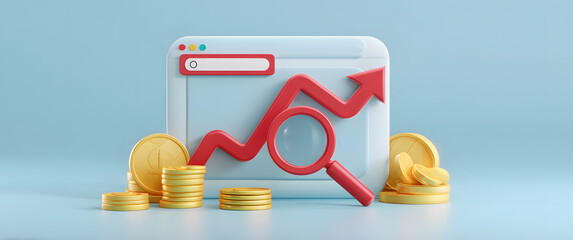 Cartoon style growth chart and coins
