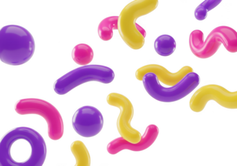 Colorful abstract shapes and blobs isolated on transparent background