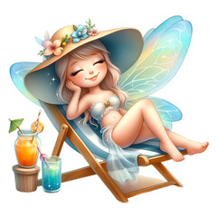 Fantasy art illustration of a little girl sitting on a swing with butterfly wings and a flower dress