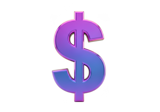 3d purple and blue gradient dollar sign isolated on transparent background