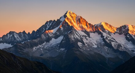 Obraz premium Majestic Mountain Range Sunrise with Golden Light and Dramatic Clouds