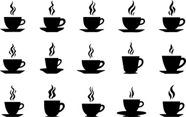 "Steaming Coffee Cup Silhouette Icon Set"