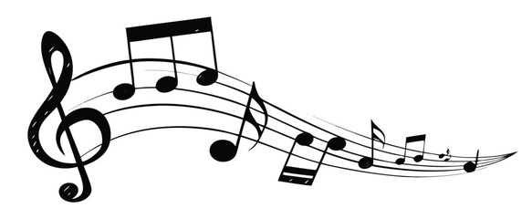 Musical note. Staff treble clef notes musician concept vector isolated on transparent background. Illustration of music sound, tune bass treble, vector illustration. © LEAKAT