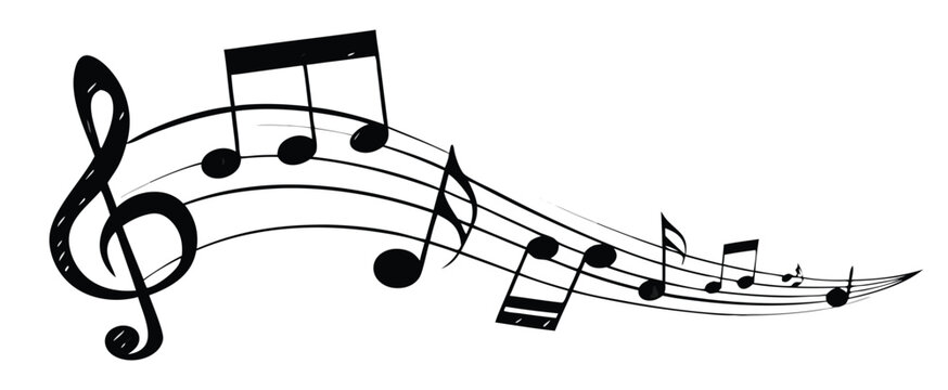 Musical note. Staff treble clef notes musician concept vector isolated on transparent background. Illustration of music sound, tune bass treble, vector illustration.