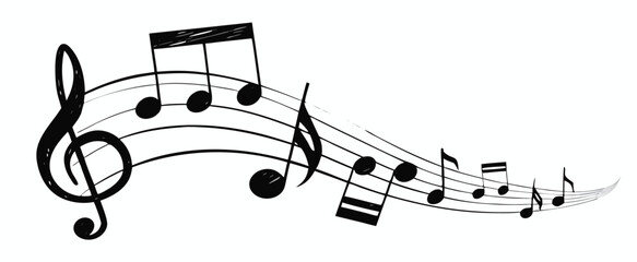 Musical note. Staff treble clef notes musician concept vector isolated on transparent background. Illustration of music sound, tune bass treble, vector illustration.