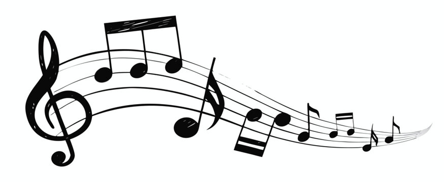 Musical note. Staff treble clef notes musician concept vector isolated on transparent background. Illustration of music sound, tune bass treble, vector illustration.