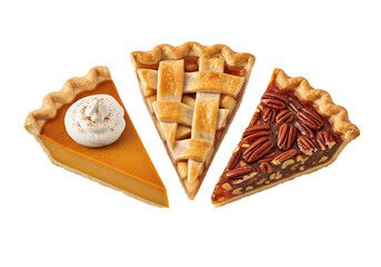 Autumn pie slices PNG transparent background isolated fall dessert pumpkin apple pecan pie set collection