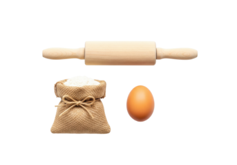 Autumn baking ingredients PNG transparent background isolated white fall cooking set flour egg rolling pin